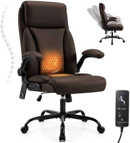 Heated Office Chair, Reclining Desk Chair with Constant Warm Heat, Big and Tall Executive PU Leather Chairs for Heavy People, Ergonomic Wider & Thicker Seat Cushion Gaming Chairs (Dark Brown)