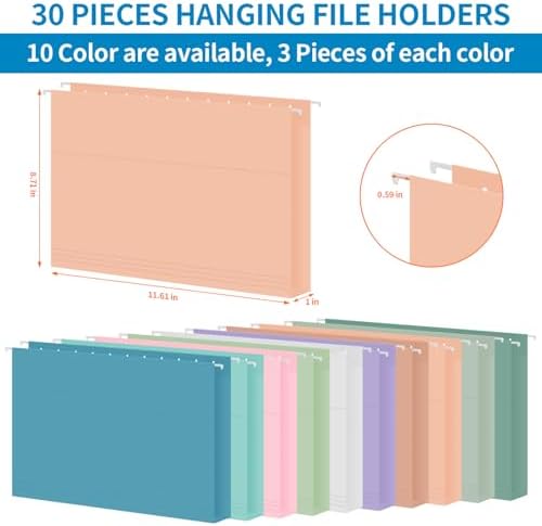 30 Pack Hanging File Folders, Letter Size with 1/5-Cut Adjustable Tabs, Pastel 10 Selected Color - File Folder Organizer for Filing Cabinet Office Home, Designed for Bulky Files, Medical Charts