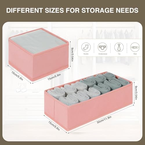 DIMJ Drawer Organizers for Clothing, Set of 8 Dresser Drawer Organizers, Fabric Closet Organizers and Storage, Drawer Dividers for Baby Clothes, Socks, Belt, Tie (Pink)