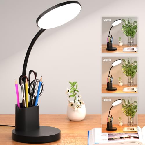 LED Desk Lamp for College Dorm with Pen Phone Holder, Black