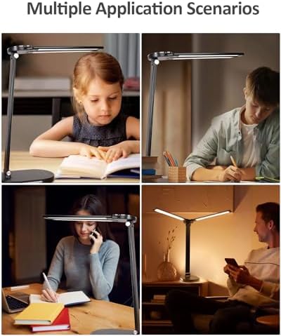 LED Desk Lamps for Home Office, 14W Bright Double Swing Arm LED Desk Lamp with USB Charging Port, Eye-Caring Task Lamp, Desktop Lamp with Night Light Table Read Light for Bedroom Work Study Craft