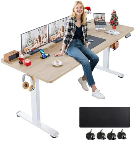 farexon 71x28 Inch Electric Standing Desk with Mouse Pad, Oak Gray
