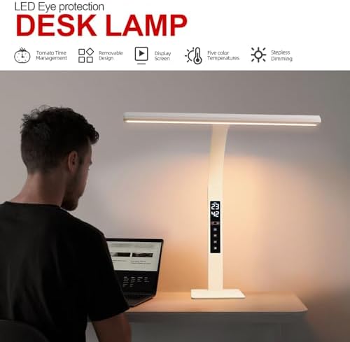 LED desk lamp for home office, architect computer work light,Touch color temperature stepless dimming and adjustable flexible gooseneck tube. desk lamp with clock , suitable for reading and studying.