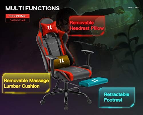 Ergonomic PU Leather Massage Chair with Footrest/Armrest/Lumbar Support for Adults Racing Style Big and Tall Gaming/Work/Study Chairs