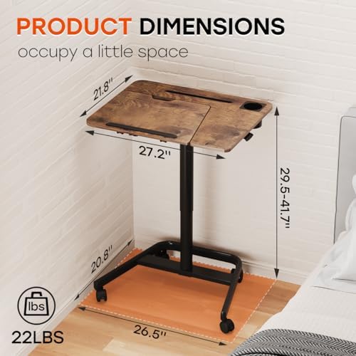 JOY worker Mobile Sit Stand Desk, 60° Tiltable Portable Desk, Rustic Brown
