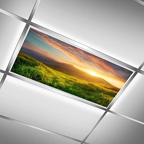 Fluorescent Light Cover Decorative Ceiling Light Filters,Mountain Landscape Pattern,for Classroom Office Hospitals Home Ceiling Decorative,2ft x 4ft,Green Blue