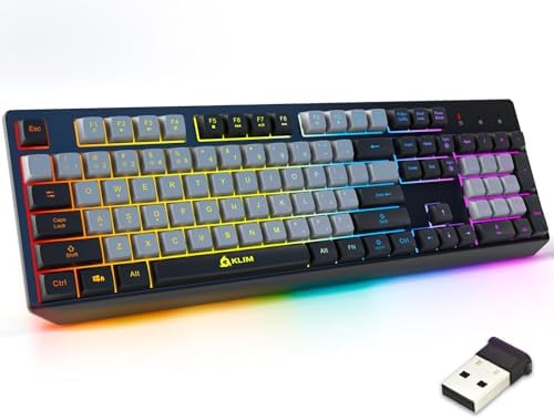 KLIM Wireless Gaming Keyboard RGB - Water-Resistant Rechargeable Backlit