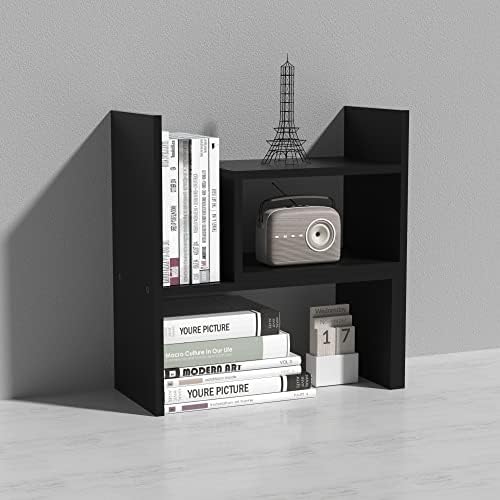 MASAKA B&W - Kawaii Storage Desktop Organizer for Your Desk Space, Double H Plants Display Shelf, Home Office Storage Rack Adjustable Stackable for Office, Dormitory (Black*02)