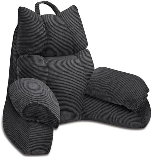 Reading Pillow for Bed with Arms, Back Support, Memory Foam（Grey Black）