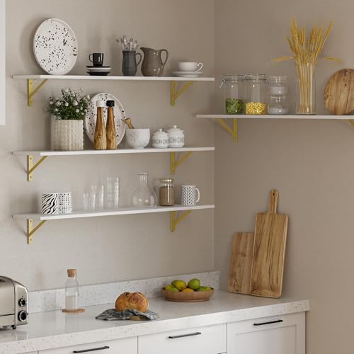 DINZI LVJ Long Wall Shelves, 47.3Inch Wooden Wall Mounted Shelves, Set of 4