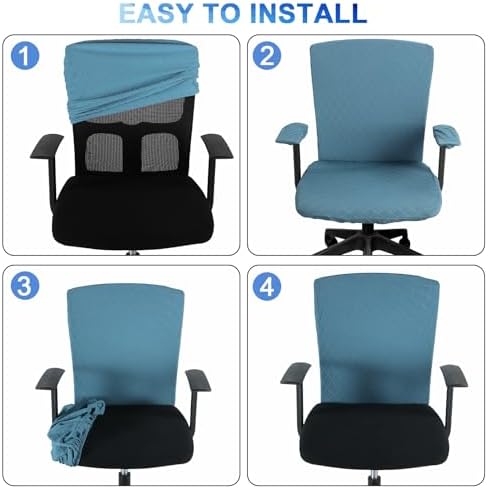 Tallew 4 Pcs Office Chair Covers Stretch Seat Armrest, Azure Blue