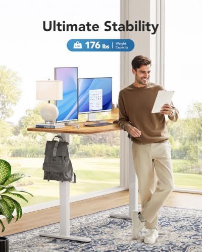 HUANUO Electric Standing Desk, Whole Piece Desktop, Adjustable Height Computer Desk, 4 Height Memory Settings, Sit Stand Up Desk for Home Office, 48" x 30", Light Vintage