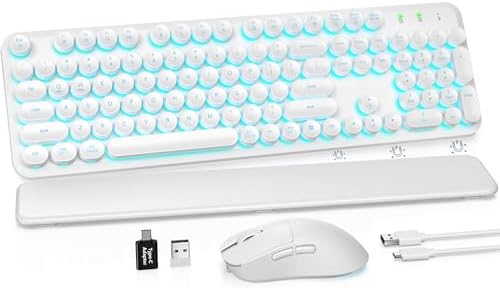 Wireless Keyboard and Mouse Combo, Magnetic Wrist Rest, Glowing White