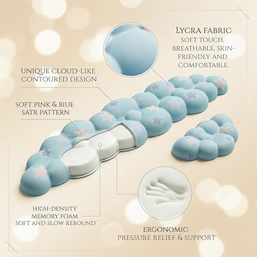 Cloud Wrist Rest Set for Keyboard & Mouse, 16.9", Blue Colorful Star