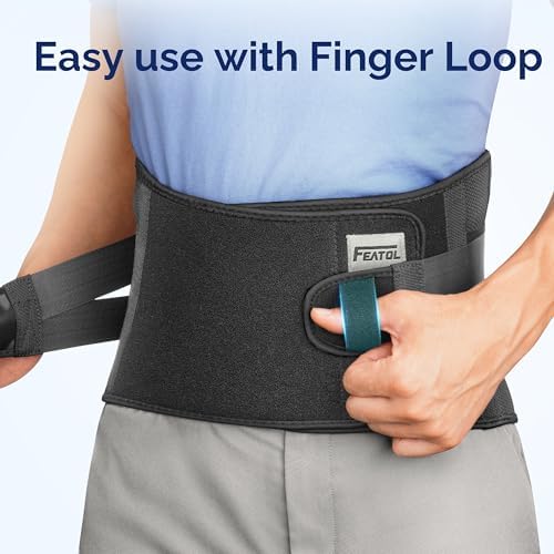 FEATOL Back Brace for Lower Back Men Women, 5-Stays Lumbar Support Belt, S