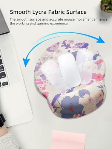 Lily Floral Mouse Pad Wrist Support Wrist Rest, Flower Ergonomic Mouse Pad with Non-Slip Base for Office Gaming Working Computers,Desk Accessories Pain Relief Mouse Mat, Purple