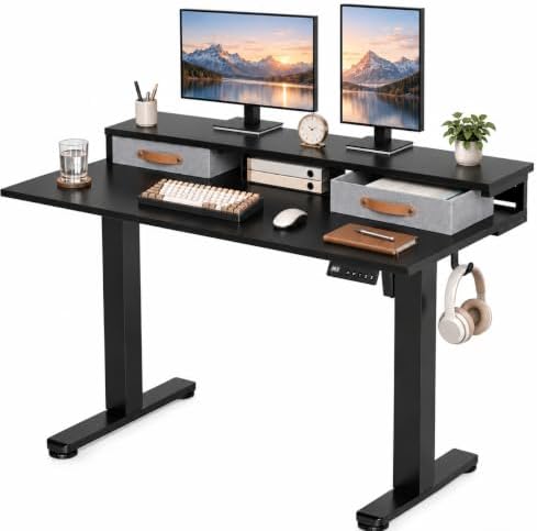 Seang 48''*24'' Electric Standing Desk with Storage, Black