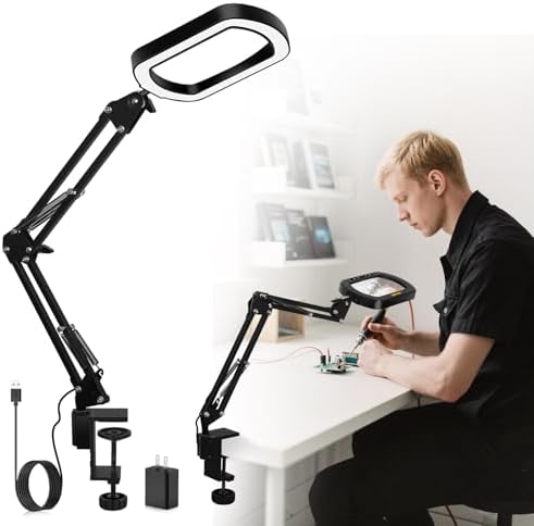 Magnifying Glass with Light Square Magnifier Desk Lamp 10X