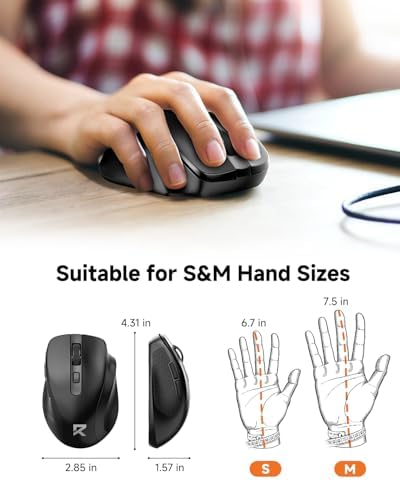 Redragon Wireless Mouse for Laptop, 2.4G Optical Computer Mouse 5-Level 4000DPI, Office Cordless USB Mice, 6 Buttons, 18 Months Battery, Portable for PC, Chromebook, Wins, Mac, Small to Medium Hand
