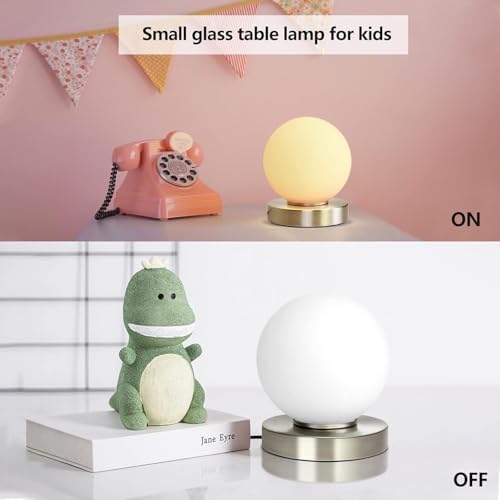 Modern Small Table Lamps,Opal Glass Bedside Table Lamp, Silver