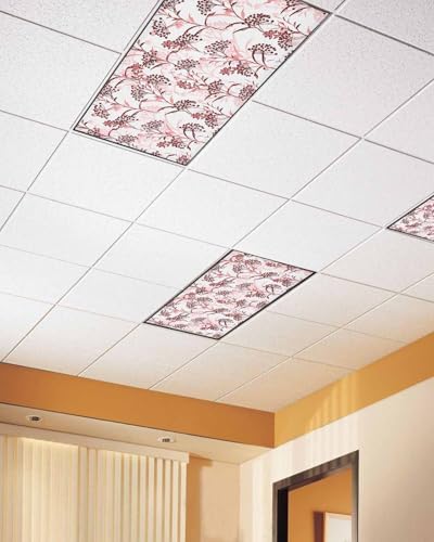 Red Herb Magnetic Fluorescent Light Covers for Ceiling Lights 2 x 4 Feet,Floral Watercolor Spring Summer Wild Flower Plant Office Classroom Kitchen Drop Ceiling Light Covers Lighting Filter 2 Packs