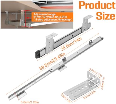 Under Desk Keyboard Tray Pull Out Slide Height Adjustable Slide Out Keyboard Draw Holder Track Full Extension Ball Bearing Under Table Lift Bracket for Mounting Music Keyboard Piano Without Tray