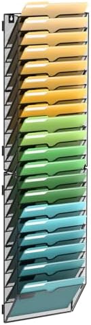 SUPEASY 20 Tier Wall File Organizer, Hanging Wall Mounted Mail Organizer with Label Slots, Metal Mesh File Holder Magazine Rack for Office, Home, School or Classroom, Black