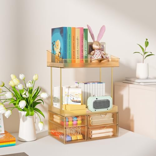 SNSLXH 4-Tier Clear Makeup Organizer Bathroom Storage Green