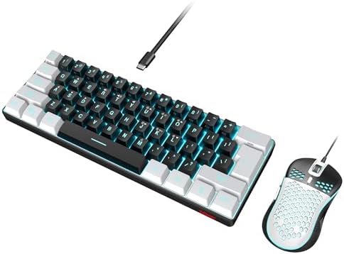 RedThunder 60% Gaming Keyboard and Mouse Combo, Ultra-Compact 61-Key RGB Backlit Mini Keyboard, Lightweight 7200 DPI Honeycomb Optical Mouse, RGB Wired Gaming Set for PC PS5 Xbox Gamer(Black-White)