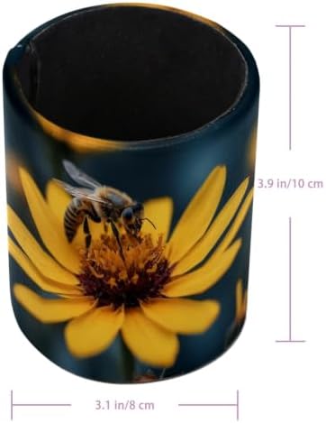 Leather Pen Holder for Desk, Honeybee Pencil Cup Pen Organizer Makeup Brush Holder for Office Home Kids Countertop Desk Accessory Storage
