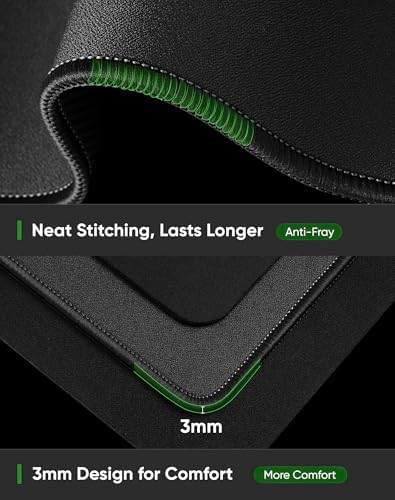 ALOANES Black Waterproof Desk Mat, Large, with Extended Mouse Mat, Office Desk Protector with Anti-Slip Base, Stitched Edge, Grain Jacquard Surface, Perfect for Gamer, Home, XL,11.81''x27.56''x0.12'