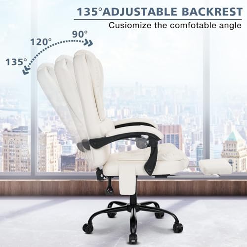 HOFFREE Massage Office Chair with Foot Rest 7 Points Vibration,Beige