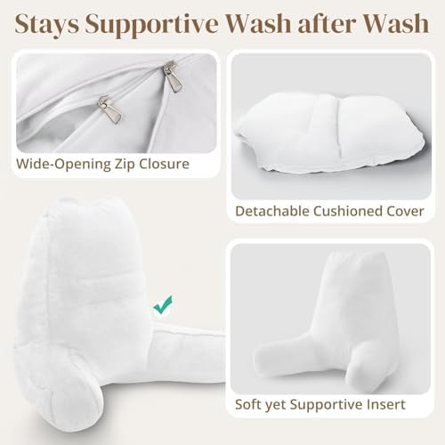 Sasttie Reading Pillow for Bed, Back Pillow for Sitting Up, White
