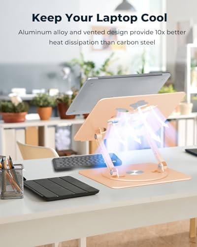 Aoviho 360° Rotating Laptop Stand for Desk | Adjustable, Foldable, Portable Aluminum Ergonomic Riser | Compatible with MacBook, Dell, HP & All Laptops 10-16 inch | Gold