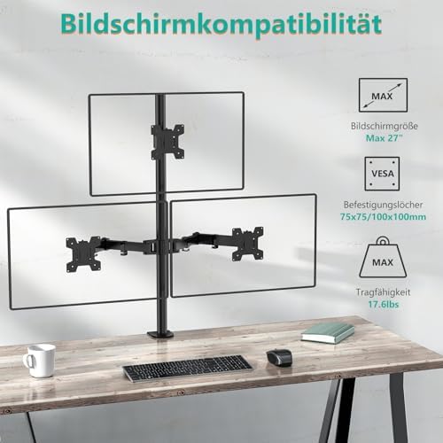 WALI Tall Triple Monitor Mount for 13-27 inch Computer Screens, up to 22lbs