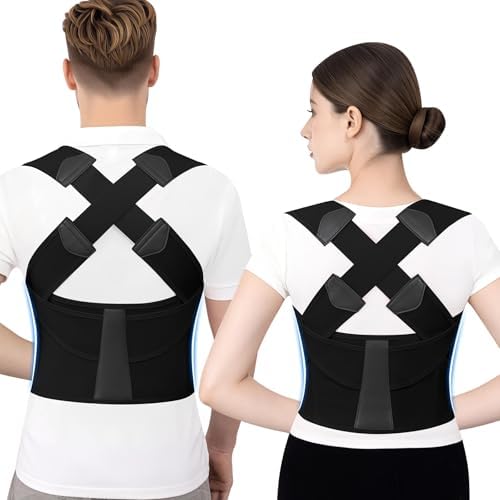Posture Corrector for Women Men Back Brace hunchback Straightener Adjustable Shoulder Straps Upright Full-Back Correction Upper Support Hunchback Scoliosis Kyphosis Thoracic Instant Hump Pain (Black, Large)
