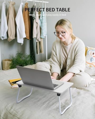 Ruxury Foldable Lap Desk Laptop Stand Bed Desk Table Tray, Breakfast Serving Tray, Portable & Lightweight Mini Table, Lap Tablet Desk for Sofa Couch Floor - White