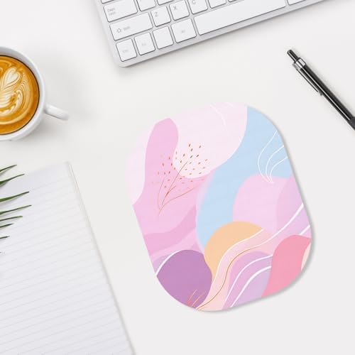 Small Mouse Pad, 6 x 7 Inch, Oval Mini Mouse Pad with Non-Slip Rubber Base for Laptop Wireless Mouse Keyboard Tray Mousepad, Wave Pattern