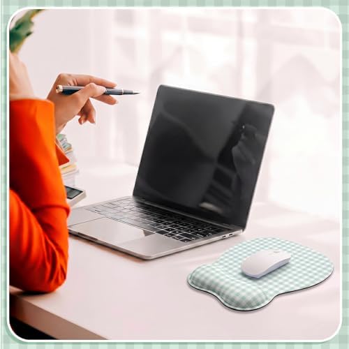 Sabary Green Gingham Mouse Pad with Wrist Rest Checkered Mouse Pad