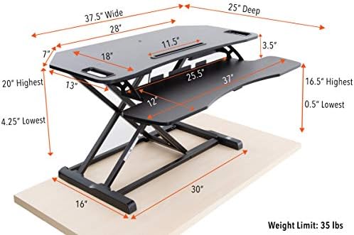 Flexpro Hero Corner Standing Height Adjustable 37 inch Desk Converter, for Cubicles & L-Shaped Desks, 2 Level Sit to Stand Workspace with Keyboard Shelf & Monitor Riser, (Black, 37 x 18 x 4.5 to 20)