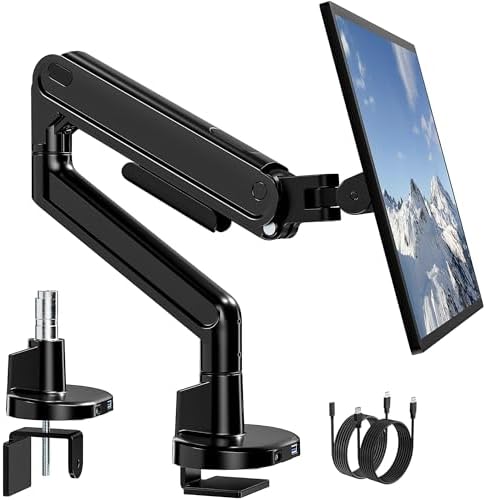 monTEK Aluminum Single Monitor Arm, 17–40" Full Motion with USB，Black