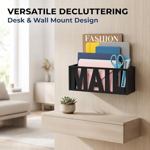 Mail Organizer Countertop, Desk or Wall Mail Holder for Bill Storage, Black