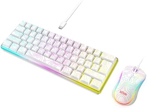 RedThunder 60% Gaming Wired Keyboard and Mouse Combo, Ultra-Compact 61 Keys RGB Backlit Small Keyboard, Lightweight 7200 DPI Optical Mouse, RGB Gaming Set for PC MAC PS5 Xbox Gamer(White Contour Line)