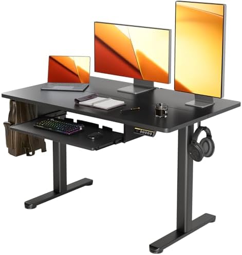 YDN Standing Desk 48 Inch Height Adjustable with Keyboard Tray Black
