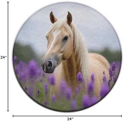 Fashion Round Area Rug Large Non Slip Carpet Unisex Home Decor Mat Lavender Horse