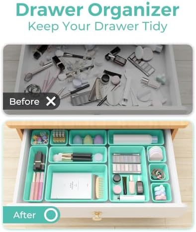BiuLeon 25 PCS Plastic Drawer Organizers Set, 4-Sizes Vanity and Makeup Organizer, Desk and bathroom Drawer Organizer Trays, Organizers and Storage for Makeup, Jewelry, Gadgets, Utensils (Blue)