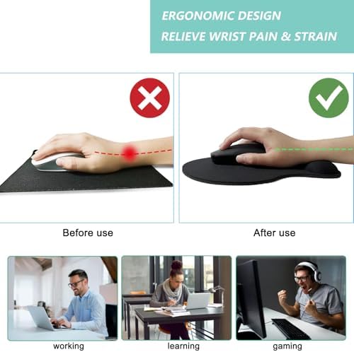 Mouse Pad with Wrist Support, Ergonomic Mouse Pads with Memory Foam Wrist Rest, Easy Typing Pain Relief, Comfortable Home Office Computer Wrist Support Pads for Working Studying Gaming, Black