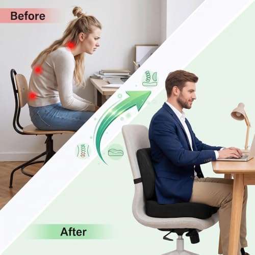 Ergonomic Seat Cushion & Lumbar Support Pillow Set for Office Chair