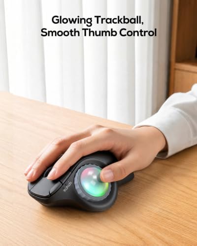 Nulea M508 Wireless Illuminated Trackball Mouse, Ergonomic Mouse with RGB Thumb Rollerball & Lighting Control Knob, Rechargeable Track Ball Mouse, Bluetooth & 2.4G USB, 4 DPI for PC/Mac/Laptop