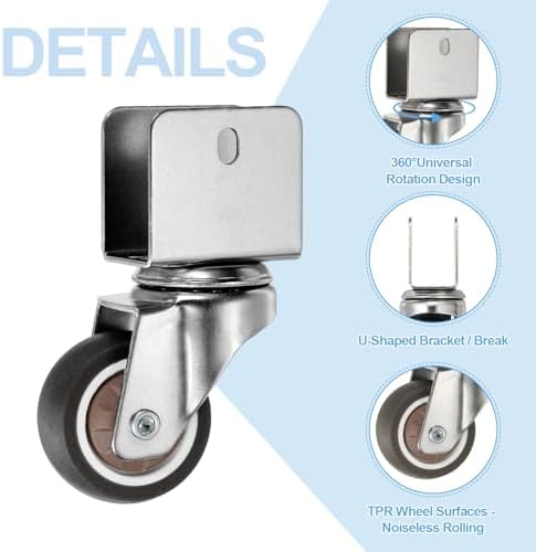 PATIKIL 1.5 Inch Caster Wheels, 4 Pcs Swivel Casters with 0.8" U Bracket Opening 55 Lb Capacity Per Caster for Furniture Office Chairs Carts and Cabinets, Brown